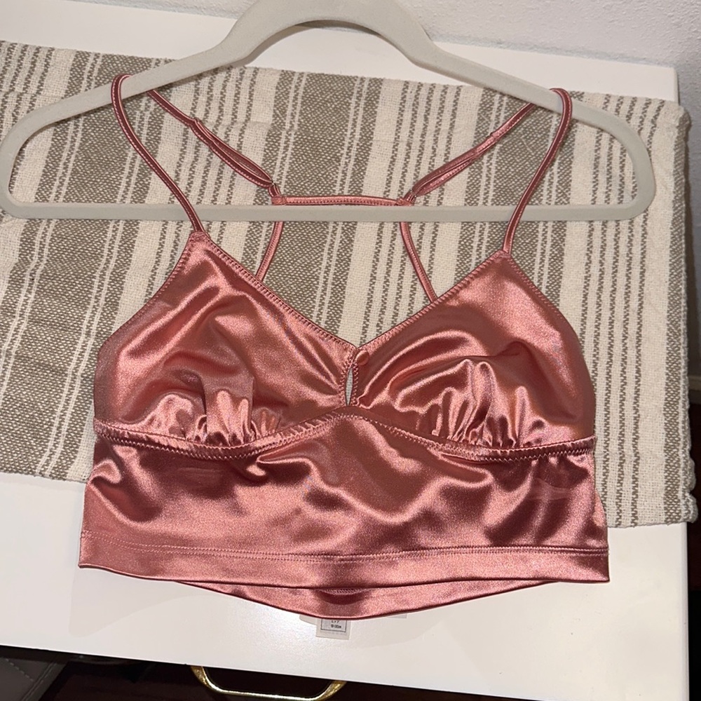 F21 satin baby pink crop bustier